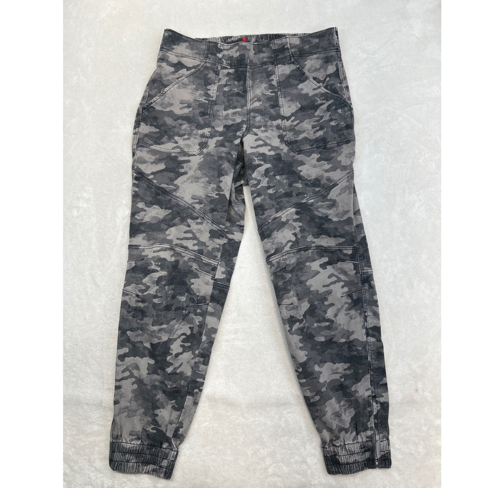 Spanx Camo Joggers Women 1X Tall Grey Black Camouflage Elastic Waist Zippers